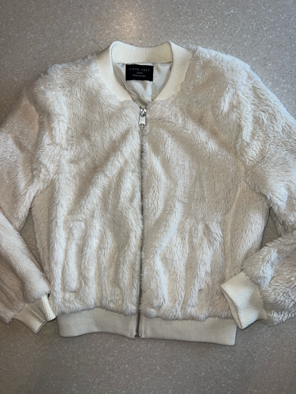Love Tree Ivory Faux Fur Bomber Jacket